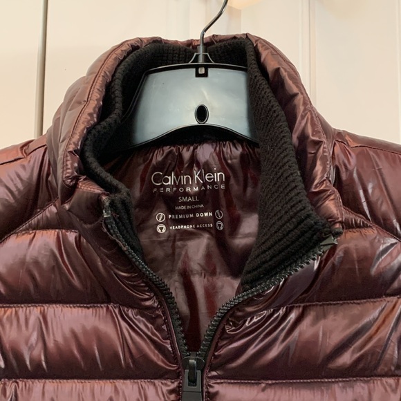 CALVIN KLEIN Performance Burgundy Metallic Down Puffer Coat S - Picture 5 of 9